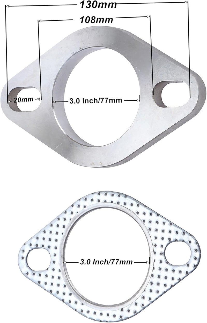 RWRAPS Stainless Steel Exhaust Flange 2 Bolt 3 Inch Exhaust Flange & Gasket Connection Kit 3 Inch/77mm - Image 2
